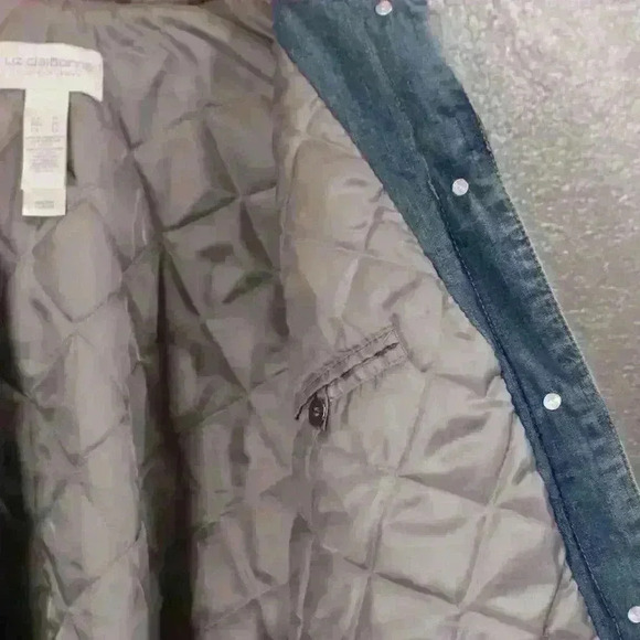 VINTAGE 90s Liz Claiborne Jean Faux Fur Cuff Collar Chore Trucker Coat Women XL - Picture 14 of 16